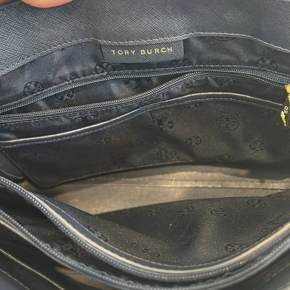 Tory Burch Dark Navy Leather York Buckle Tote Shoulder Bag